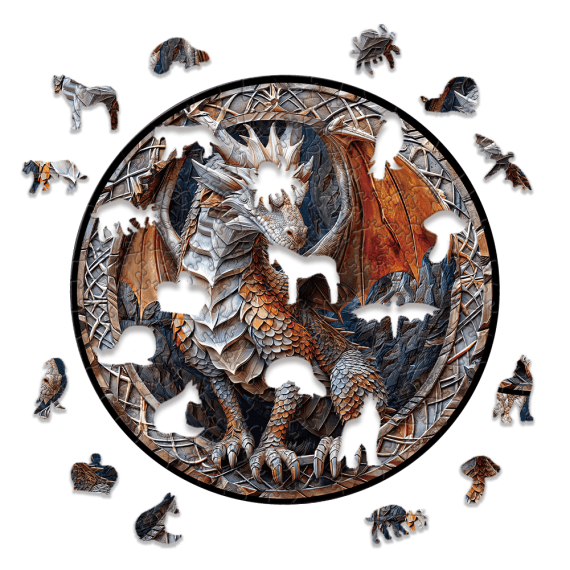 White Dragon Wooden Puzzle - 150pcs Round