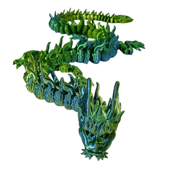 Yellow Blue Green 3D Printed Large Chinese Dragon