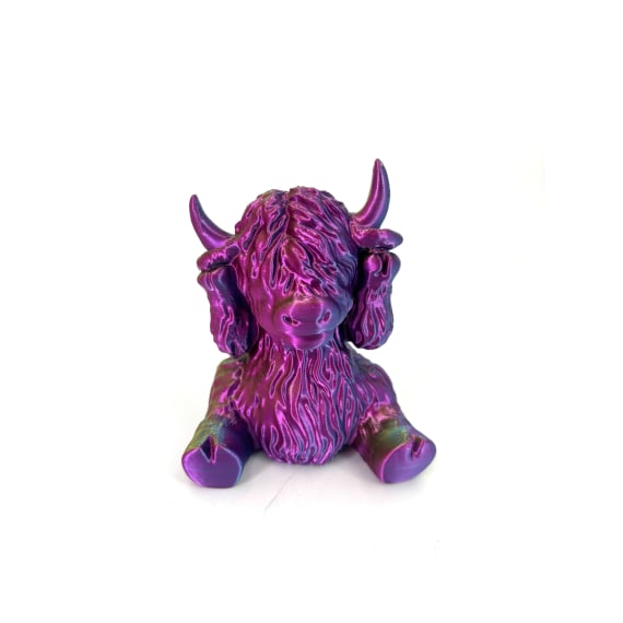 Purple Blue Green 3D Printed Highland Cow B