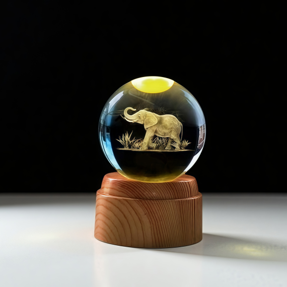 Elephant Rotating 3D Crystal Globe Light
