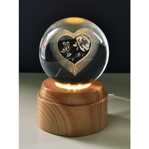 Rose and Heart Rotating 3D Crystal Globe Light