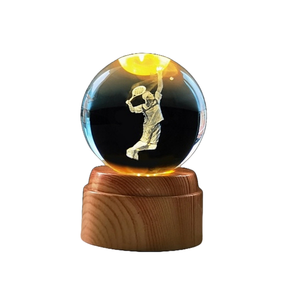 Tennis Player Rotating 3D Crystal Globe Light