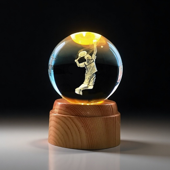 Tennis Player Rotating 3D Crystal Globe Light
