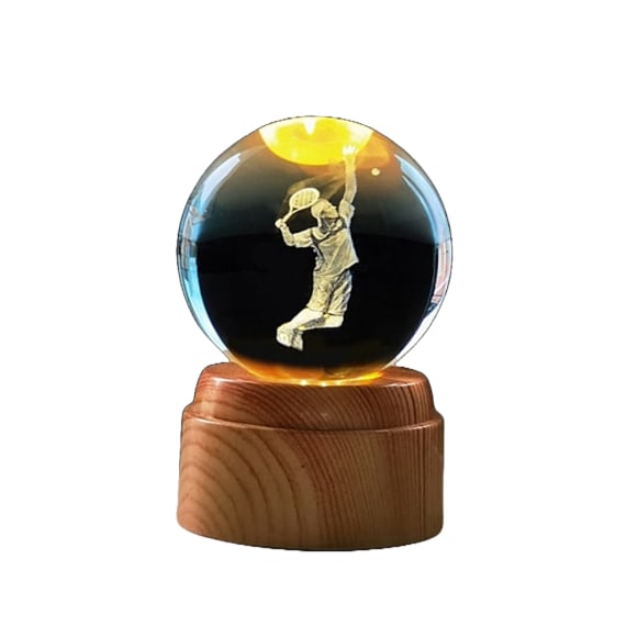 Tennis Player Rotating 3D Crystal Globe Light