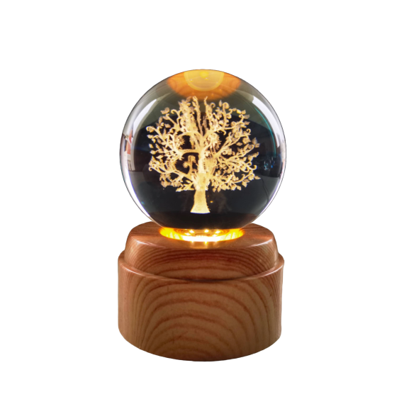 Tree of Life Rotating 3D Crystal Globe Light