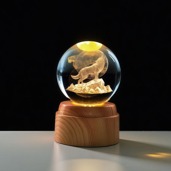 Wolf Rotating 3D Crystal Globe Light