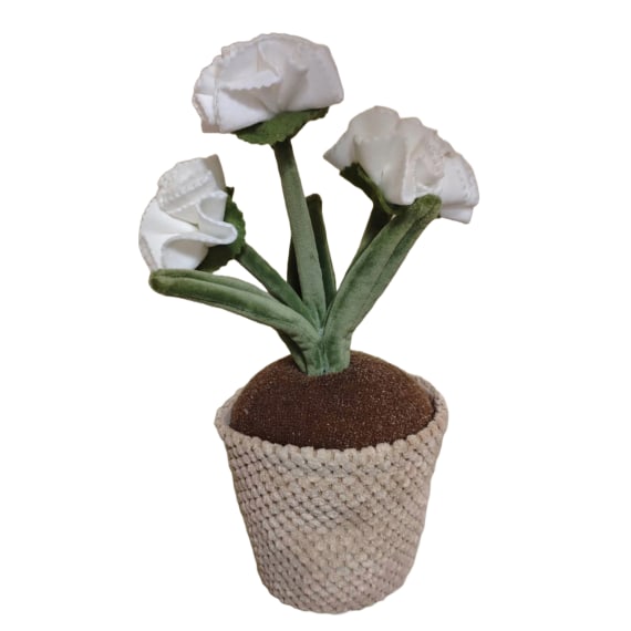 White Carnation Flower Pot Door Stop