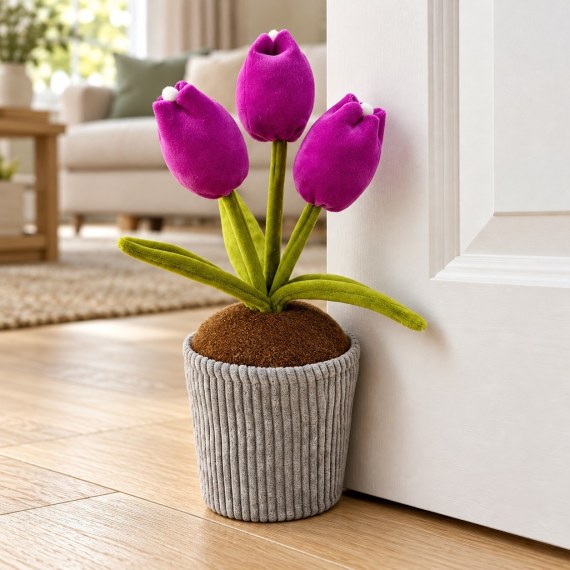 Purple Tulip Flower Pot Door Stop