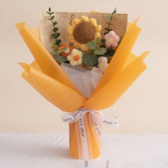 Sunflower Crochet Flower Bouquet - Orange Wrap