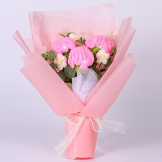Pink Carnation Crochet Flower Bouquet