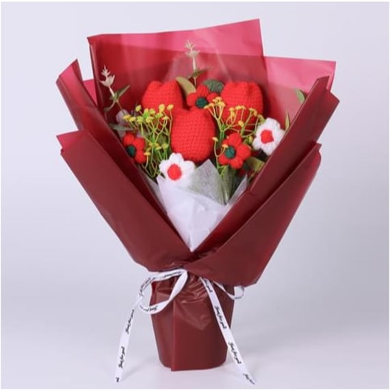 Red Tulip Crochet Flower Bouquet - Coffee Wrap