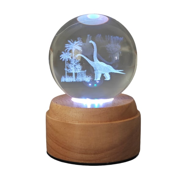 Brachiosaus Rotating 3D Crystal Globe Light -Wood