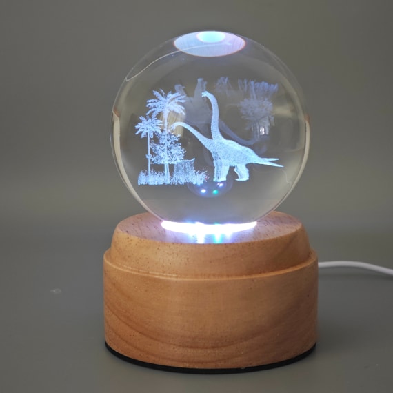 Brachiosaus Rotating 3D Crystal Globe Light -Wood