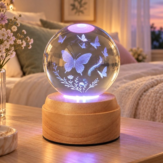 Butterflies Rotating 3D Globe Light - Wooden
