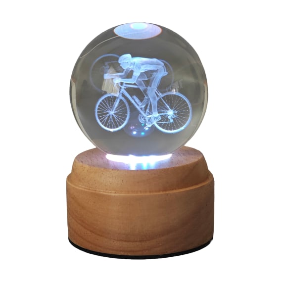 Cyclist Rotating 3D Crystal Globe Light - Wooden