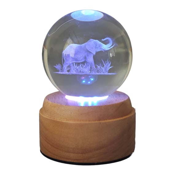 Elephant Rotating 3D Crystal Globe Light -Wooden