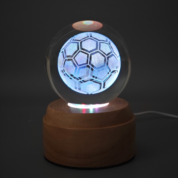 Football Rotating 3D Crystal Globe Light - Wooden