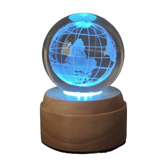 Globe Rotating 3D Crystal Globe Light - Wooden