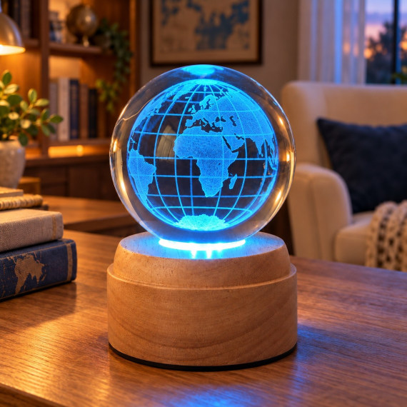 Globe Rotating 3D Crystal Globe Light - Wooden