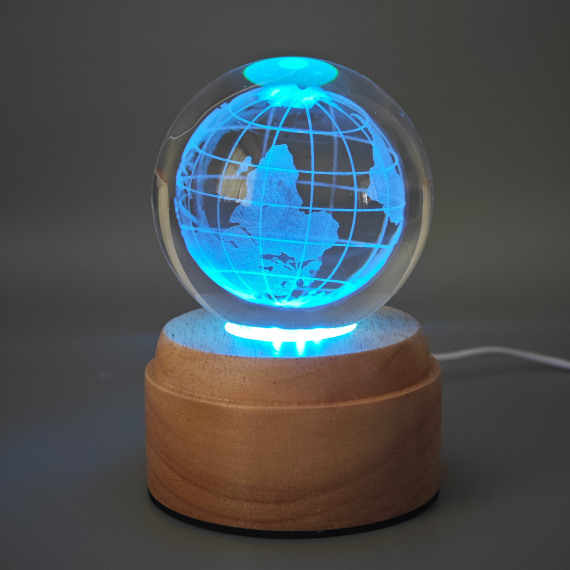 Globe Rotating 3D Crystal Globe Light - Wooden