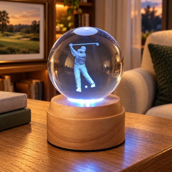 Golf Rotating 3D Crystal Globe Light - Wooden