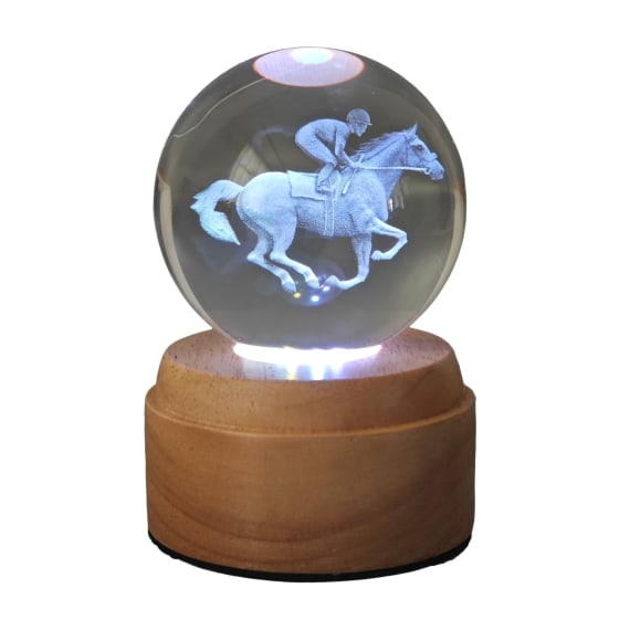 Horse Rider Rotating 3D Globe Light - Wooden