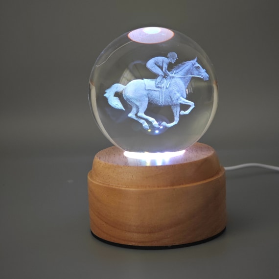 Horse Rider Rotating 3D Globe Light - Wooden