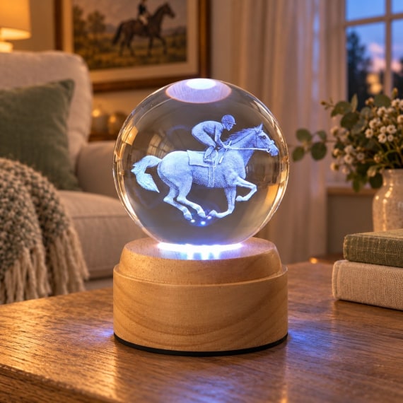 Horse Rider Rotating 3D Globe Light - Wooden