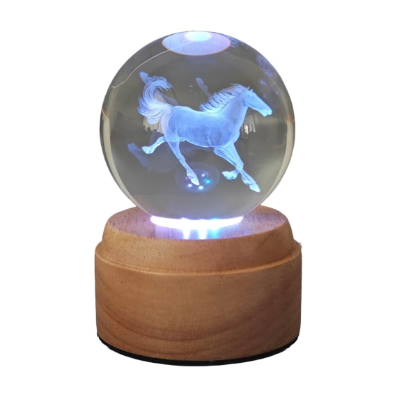 Horse Rotating 3D Crystal Globe Light - Wooden
