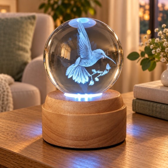Hummingbird Rotating 3D Globe Light - Wooden