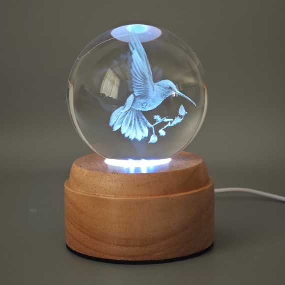 Hummingbird Rotating 3D Globe Light - Wooden