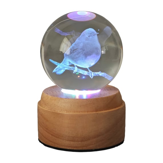 Robin Rotating 3D Crystal Globe Light - Wooden