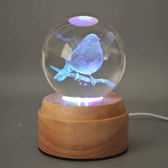 Robin Rotating 3D Crystal Globe Light - Wooden