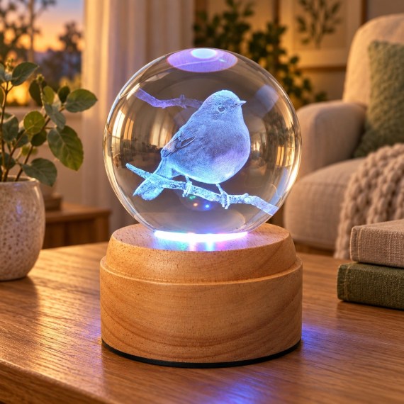 Robin Rotating 3D Crystal Globe Light - Wooden