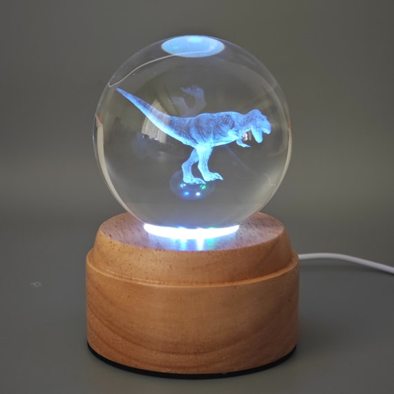 T Rex Rotating 3D Globe Light - Wooden