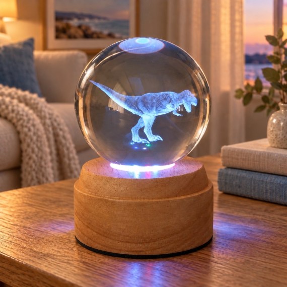 T Rex Rotating 3D Globe Light - Wooden
