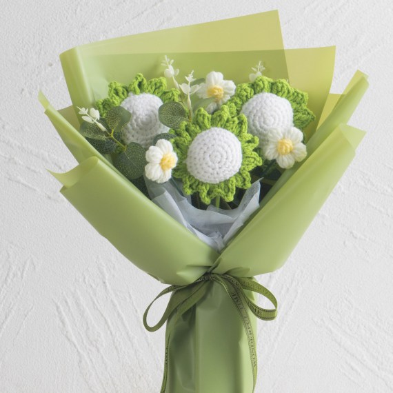 Triple Sunflower Crochet Flower Bouquet - Green