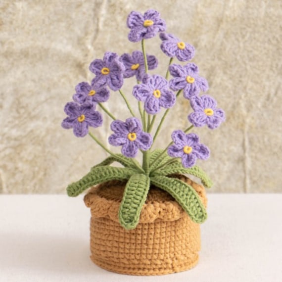 Crochet Forget-Me-Not with Crochet Pot - Purple