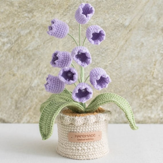 Crochet Bellflower with Crochet Pot - Purple