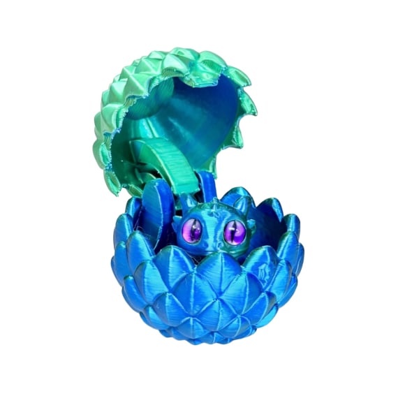 3D Printed Baby Dino in Egg - Blue Green
