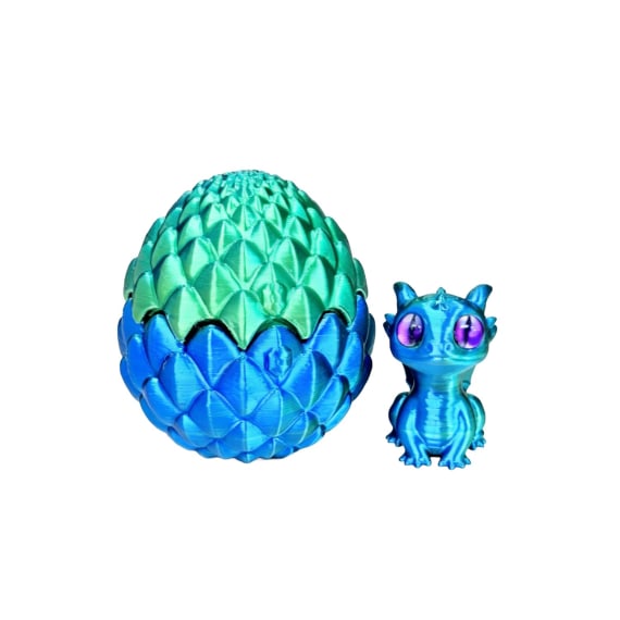 3D Printed Baby Dino in Egg - Blue Green