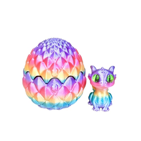 3D Printed Baby Dino in Egg - Candy Rainbow