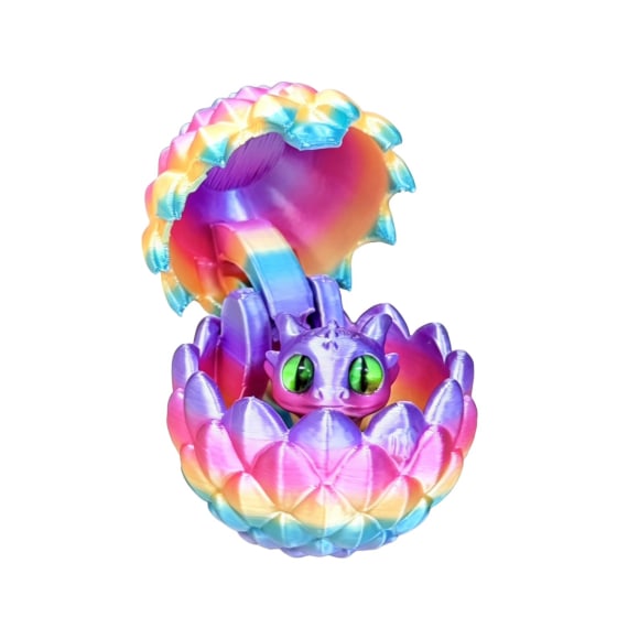 3D Printed Baby Dino in Egg - Candy Rainbow