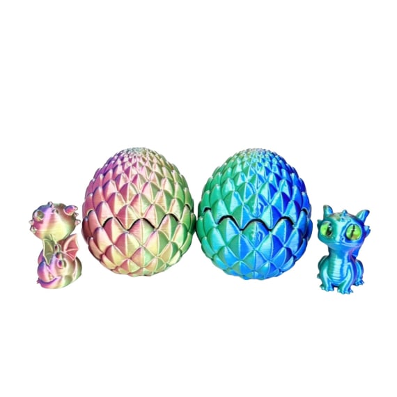 3D Printed Baby Dino in Egg - Purple Blue Green