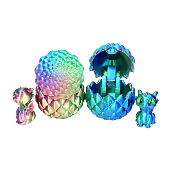 3D Printed Baby Dino in Egg - Purple Blue Green