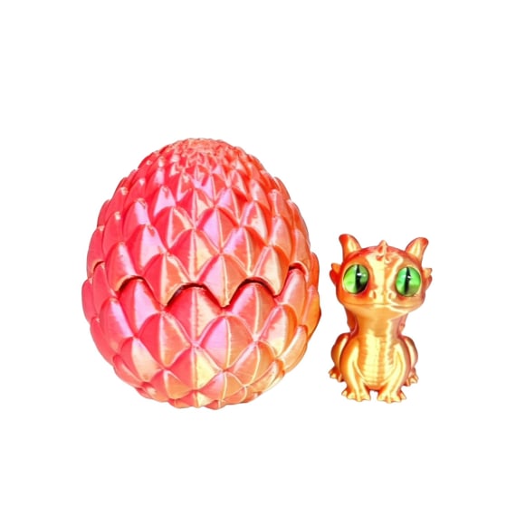 3D Printed Baby Dino in Egg - Red Gold