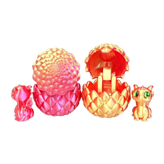 3D Printed Baby Dino in Egg - Red Gold