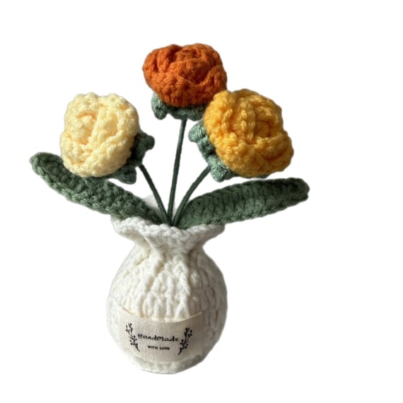 Crochet Rose with White Pot - Yellow