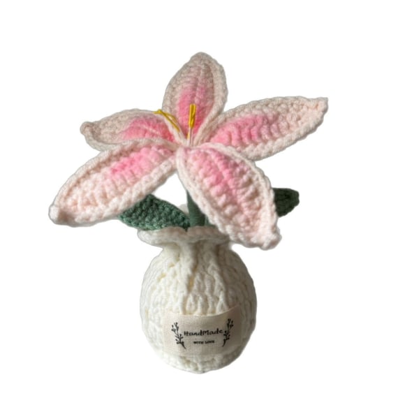 Crochet Lily with White Pot - Peach