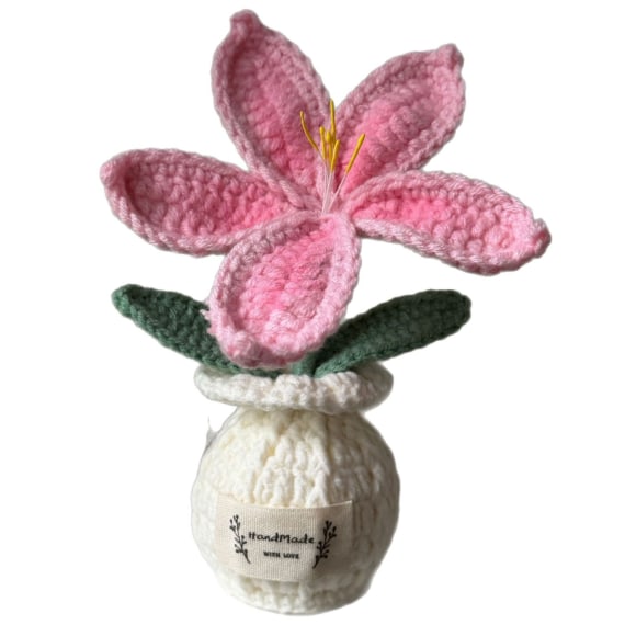 Crochet Lily with White Pot - Pink
